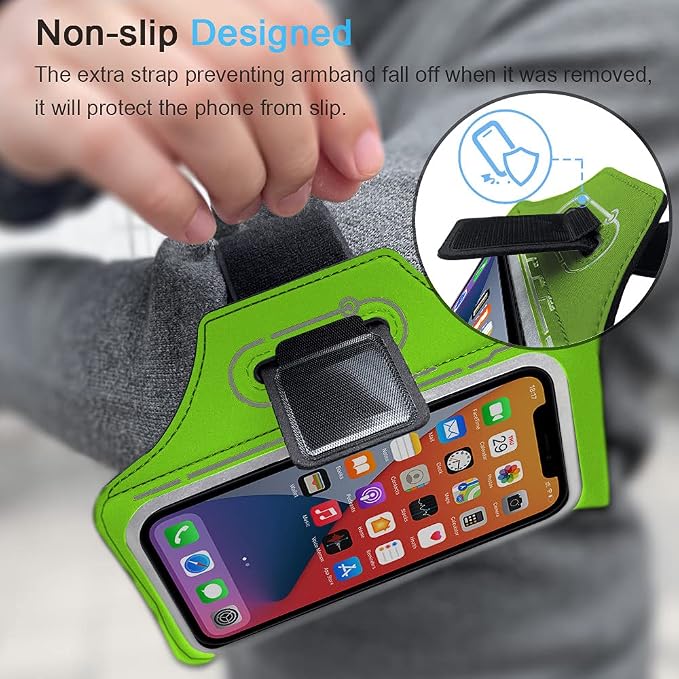 Armband for iPhone Pro Max 17 16 15 14 13 12 Plus/AIR with Airpods Holder, Gym Workouts Running Phone Arm Band (Green)