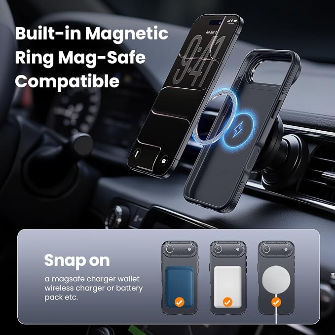 Strong Magnetic Case for iPhone Air (6.5", 2025) with Stand, Drop-Proof Bumper Cover with Contrast Color Border, Military-Grade Drop Protection, Shockproof Slim Thin Cover,Black