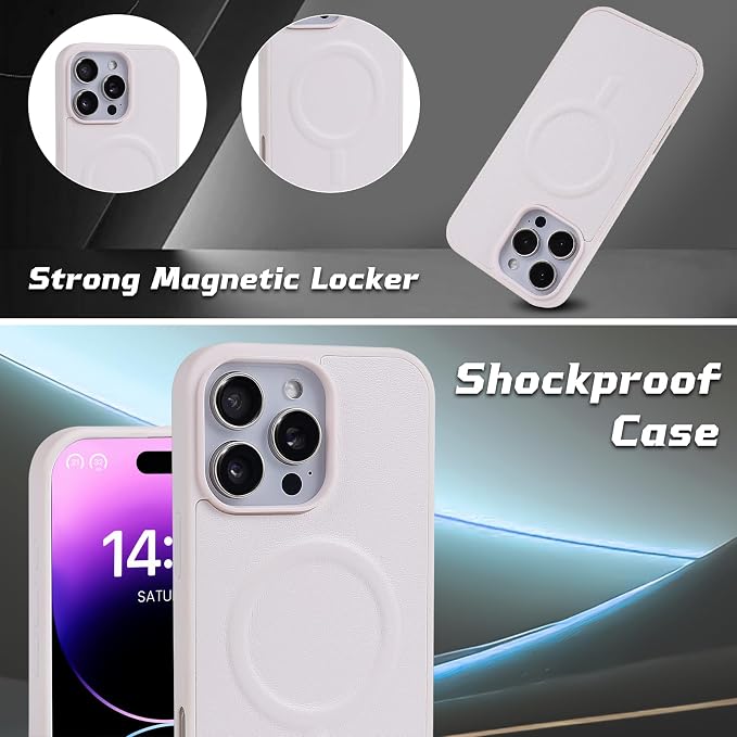 Lacass for iPhone 17 Detachable Crossbody Wallet Case, Compatible with MagSafe Magnetic 2 in 1 RFID Blocking PU Leather Wallet Cover Card Holder Zipper Make Up Mirror (White)