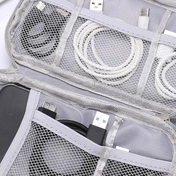 GSHLLO 2 Pcs Travel Charger Organizer Bags Waterproof Electronic Storage Pouch Portable Charging Cable Carry Case Small Power Bank Organizing Bag Compact Tech Accessories Pouch with Zipper Pink
