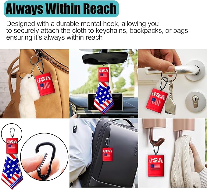 2 Sided Portable Glasses Cleaner, Patriotic Glasses Cloth Keychain,Reusable Microfiber Lens Eyeglasses Cleaning Cloth Pouch for Sunglasses Lens Camera Phone Screens