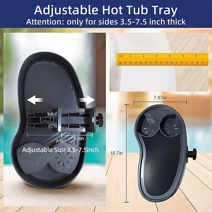 Heayzoki Hot Tub Tray Table with Adjustable Drink Holders, Spa Cup Holder, Durable Portable Accessory