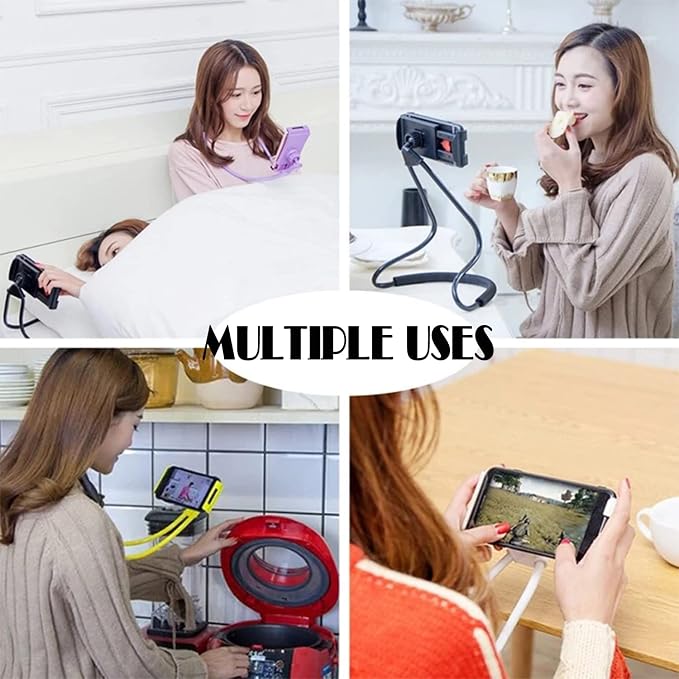 Chapter Seven Universal Smart Mobile Phone Stand,Hanging on Neck Cell Phone Mount Holder, Flexible Lazy Bracket DIY Free Rotating for Multiple Functions (Black) (Pink)