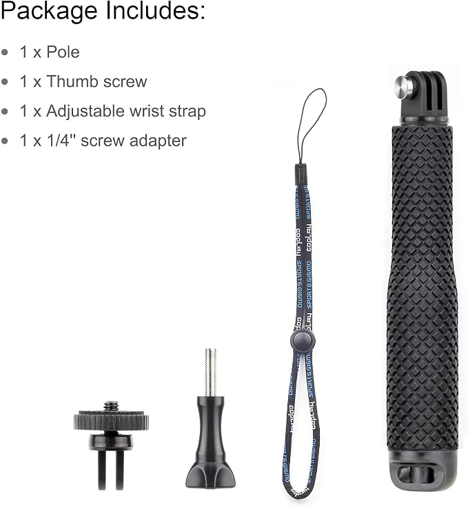 SOONSUN 23'' Short Extension Selfie Stick Compact Hand Grip Waterproof Monopod Pole for GoPro Hero 13 12 11 10 9 8 7 6 5 4, Fusion, Session, Insta360 X2 X3, GO3, AKASO, DJI Osmo Action Camera