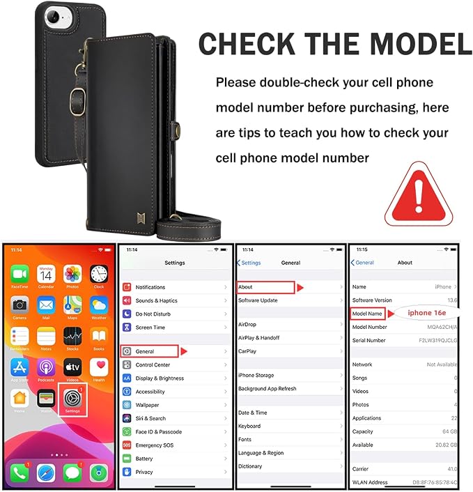 for Wallet Case Compatible with iPhone 16e / 17e ,Multi-Function Detachable 2 in 1 Magnetic iPhone 16e / 17e Case Wallet,Flip Strap Zipper Card Holder Phone Case with Shoulder Straps (Black)