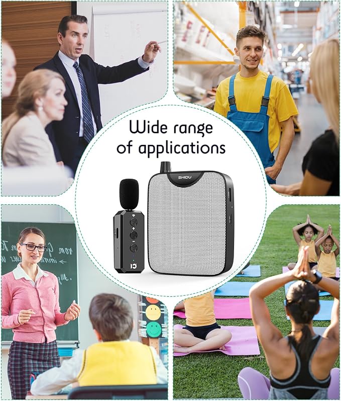 SHIDU 35W Power Voice Amplifier with Bluetooth Wireless Lavalier Microphone, Portable Teacher Mic with Speaker Personal Clip On Microphone System for Teacher Meeting Training-M500 (Black)
