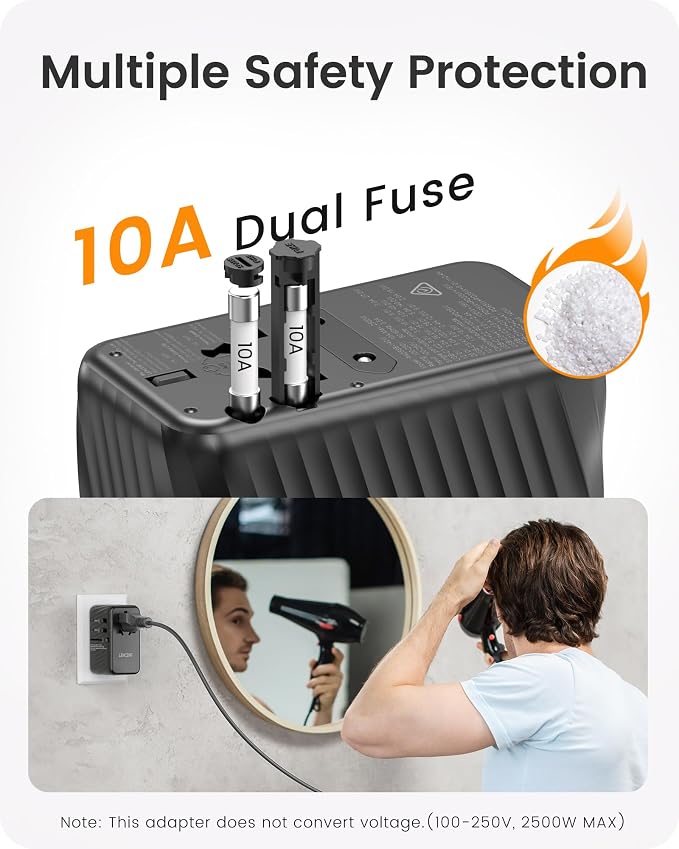 LENCENT Universal Travel Adapter, 100W GaN International Fast Charger | with 2 PD3.0 Type C+2 USB A, Worldwide Power Adaptor for Phones,Laptops, All in One Travel Essentials for EU/USA/UK/AU, Black