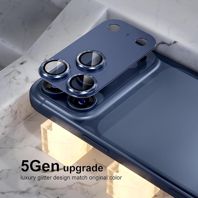 Choiche Compatible for iPhone 17 Pro Max Camera Lens Protector, Strong Adsorption Camera Cover with 9H Tempered Glass Lens Screen Protector Metal Ring Decoration Accessories 6.9-inch (Blue)
