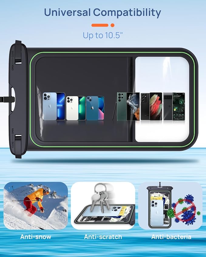 Lanhiem 10.5" Large Floating IP68 Waterproof Phone Pouch, Universal IPX8 Dry Bag 1 Pack with Lanyard for iPhone 17 16 15 Pro Max, Samsung Galaxy S25 Ultra S24 S23, S25 FE, Pixel 10 9 8 Pro XL, Black