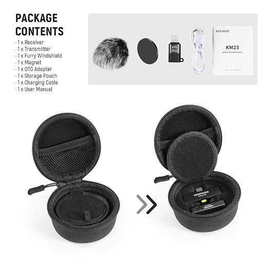 NEEWER Lavalier Wireless Microphone System, 1x USB C Receiver with OTG Adapter & 1x Noise Cancelling Omnidirectional Condenser Transmitter Compatible with iPhone 16 Pro Max S24 Ultra, KM23