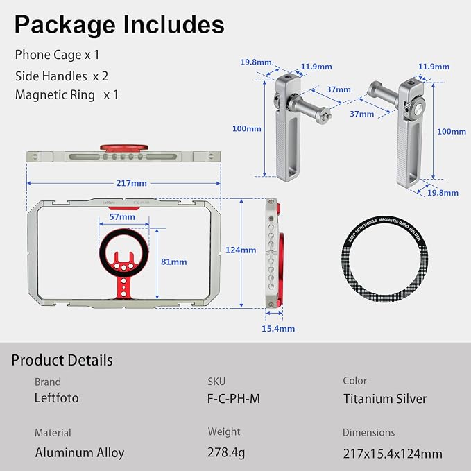 Leftfoto Metal Strong Magnetic Phone Stabilizer Cage Smartphone Rig Stand with Dual Handles for iPhone 17 16 15 14 13 12 Pro Max Mini & Magsafe Case for Samsung,for Vlogging/Video Shooting