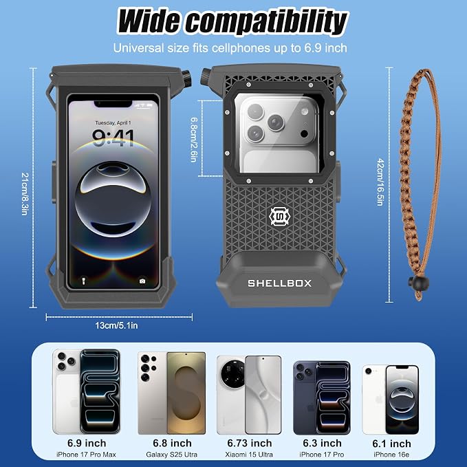 Underwater Phone Case for Snorkeling & Diving (50ft/15m), IP68 Waterproof Case for Swimming, Universal Underwater Touch Screen Case Compatible with iPhone (Gray+Black, 5th Generation Phone Case)