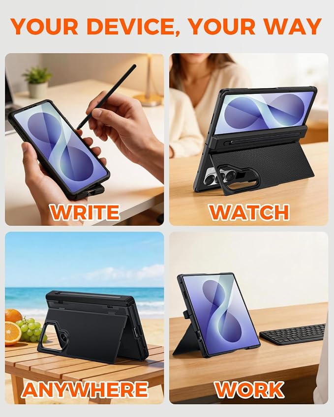 NINKI for Samsung Galaxy Z Fold 8 Ultra Case with S Pen Holder & Stylus & Invisible Kickstand, Magnetic Screen Protector Hinge Phone Cover for Samsung Z Fold 8 Ultra Case with Slim S Pen Slot – Black