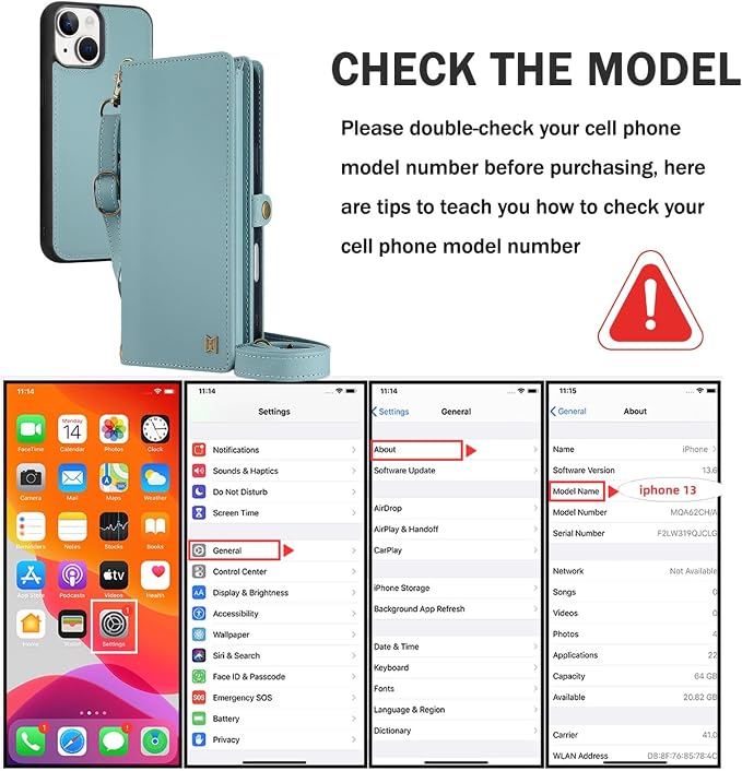 for Wallet Case Compatible with iPhone 13,Multi-Function Detachable 2 in 1 Magnetic iPhone 13 Case Wallet,Flip Strap Zipper Card Holder Phone Case with Shoulder Straps (Blue)