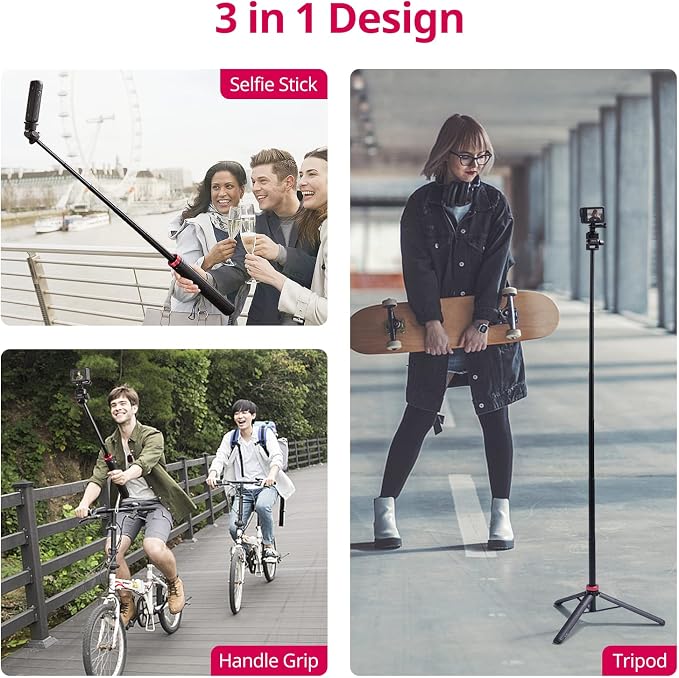 ULANZI MT-71 Tripod Selfie Stick & Vlog Handle with Magnetic Quick Release&1/4'' Screw, 59in Extendable Lightweight Tripod Stand (7-Section) for DJI Pocket 3/Insta360 X5 X4 X3 Series