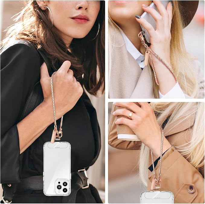 MOUTAKEY Phone Wrist Strap Metal Phone Chain Wristlet Strap Detachable iPhone Lanyard Wrist with 2 Tether Tabs iPhone Charm strap For Women girls Shopping Traveling Party Walking