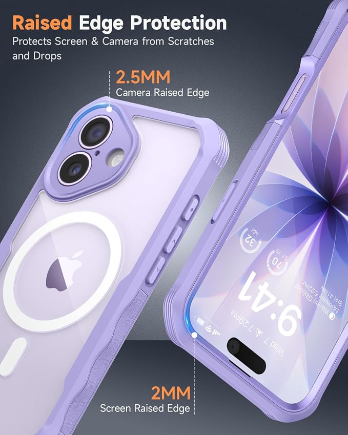 seacosmo for iPhone 17 Case, Full Body Bumper with Built-in Tempered Glass Screen Protector and Camera Lens Protection, Compatible with MagSafe, Shockproof 17 Phone Case, 6.3", Light Purple