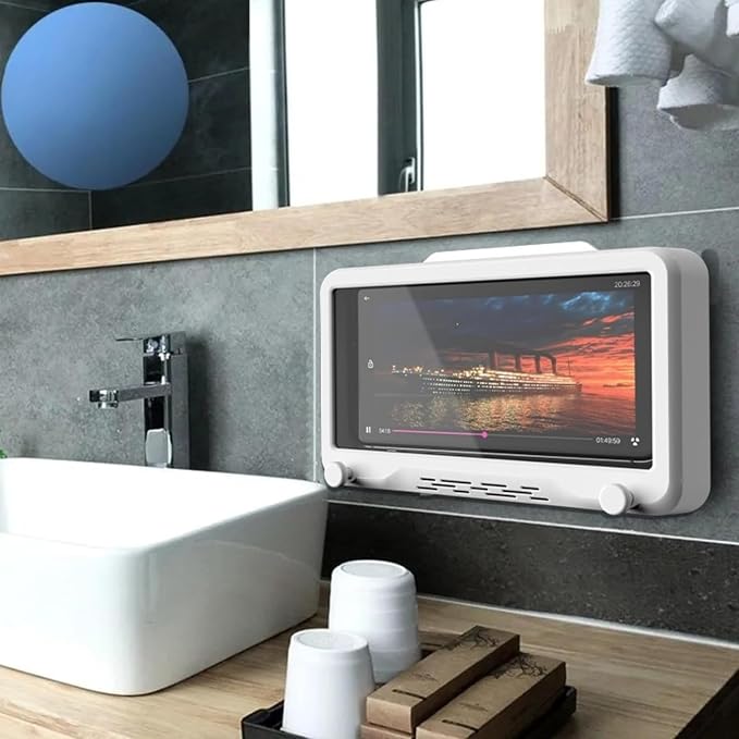 Waterproof Shower Phone Holder with 360° Rotation, Angle Adjustable,Anti-Fog High Sensitivity iPhone Case,Wall Phone Mount Stand for Bathroom Mirror Bathtub Kitchen, for 4-7’’ cellphones (Sonw White)