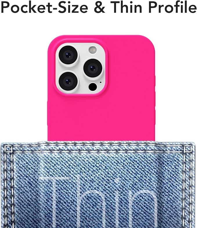 for iPhone 13 Pro Case Silicone Compatible with Magsafe Case, Ultra Slim Thin Magnetic Phone Cases Mag Safe, Cute Soft Rubber Gel TPU Matte Plain Wireless Charging Cover for Women, Hot Pink