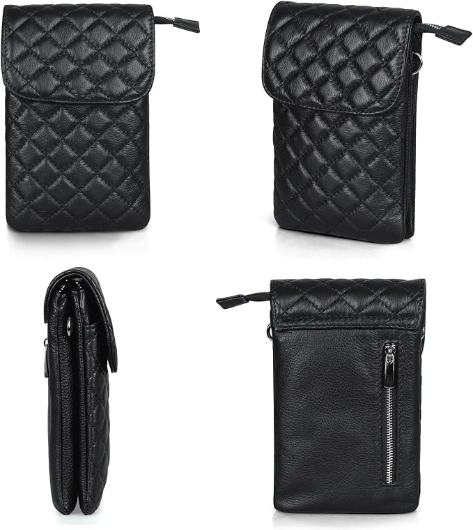 befen Genuine Leather Small Crossbody Bags for Women Cell Phone Bag Cross Body Purses,Silver Zipper