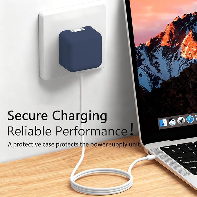 40W Soft Silicone Charger Sleeve Case Protective Cover for Apple 40W Power Adapter & 60W Max Charger, with iPhone 17/16/15, MacBook Air 13/13.6/15, Apple Watch Accessories. Navy Blue