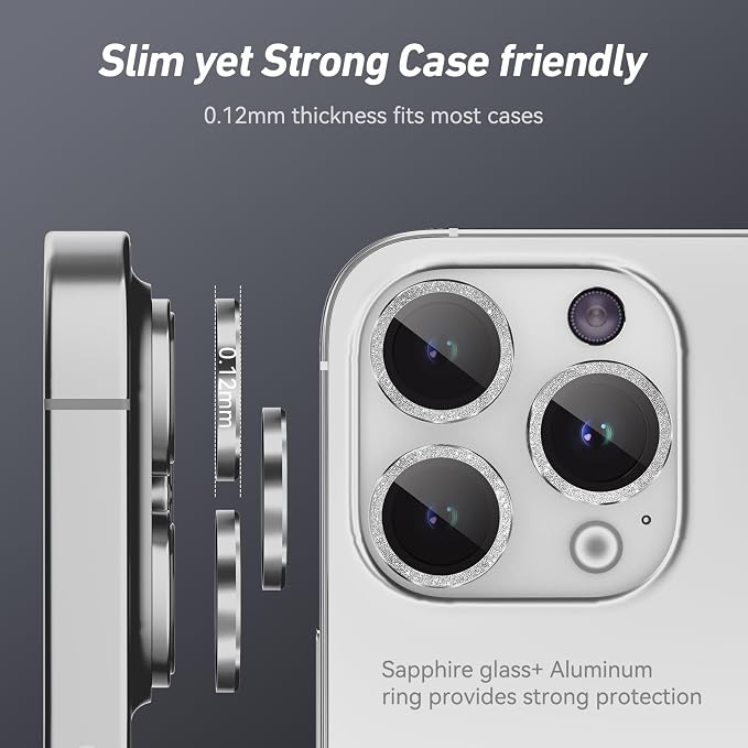 Jeluse Camera Lens Protector for iPhone 17 Pro Max/17 Pro/16 Pro Max/16 Pro/15 Pro Max/15 Pro/14 Pro Max/14 Pro, 9H Tempered Glass Screen Protector Cover Alignment Kit Metal Individual Ring