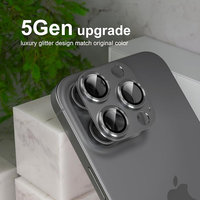 Choiche Compatible for iPhone 16 Pro/iPhone 16 Pro Max Camera Lens Protector, Bling Camera Cover with 9H Tempered Glass Lens Screen Protector Metal Ring Decoration Accessories(Black)