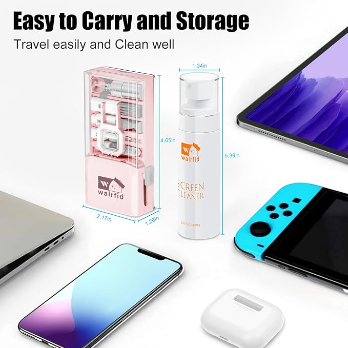 walrfid Laptop Keyboard Cleaner Kit with 80ml Screen Cleaner Spray, 15-in-1 Phone Computer Screen Cleaning Tool for iPhone iPad MacBook, Multi-Function Electronics Cleaning Kit for PC, Camera (Pink)