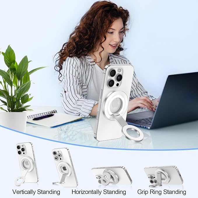 MagSafe Phone Ring Holder, Magnetic Grip Stand Finger Ring Kickstand Dual-Sided Phone Holder for Samsung Galaxy S26 S25 Ultra S24 Z Fold7 Flip7 iPhone 17 Pro Max 17 16e 16 Plus 16 Fit Magnet Car Mount