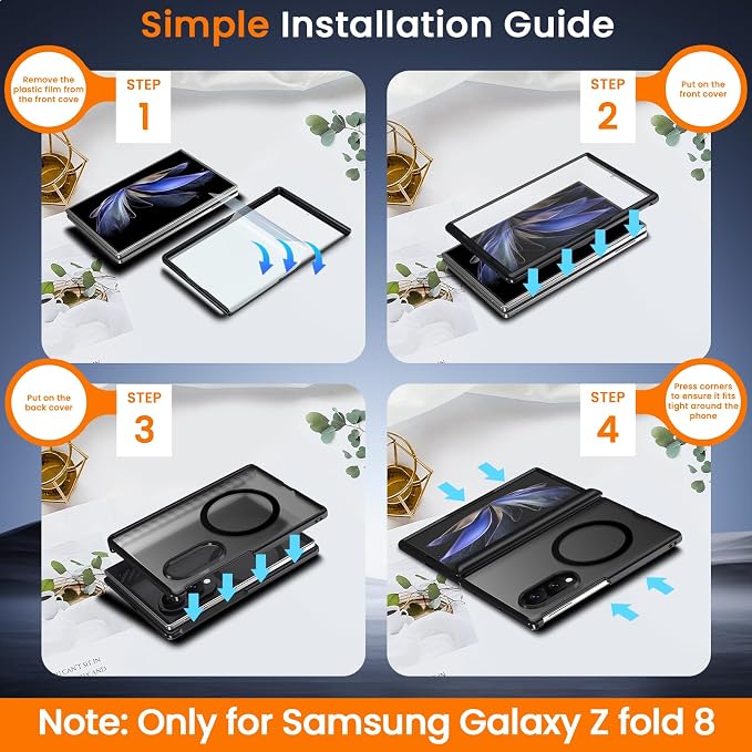 WRJ for Samsung Galaxy Z Fold 8 Case,Buit-in Screen Protector,Black | Fit for Magsafe,Full Hinge Protection,Military Grade Drop Protection,Magnetic Slim Anti-Fingerprints Shockproof Phone Case