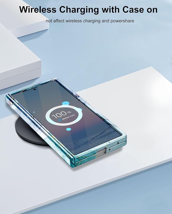 Btscase for Samsung Galaxy Z Fold 7 Case,Built in Front Screen Protector,Gold Glitter Marble Pattern Hard PC Slim Shockproof Full Body Drop Protective Case for Galaxy Z Fold 7 5G, Blue Cyan