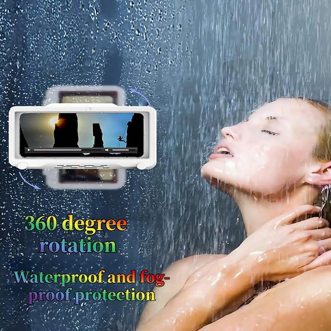 360° Adjustable Waterproof Shower Phone Holder, Anti-Fog Bathroom Phone Mount, ABS Material, Universal Fit for All Smartphones - Perfect for Shower, Bathroom, and Kitchen Use (Grey)