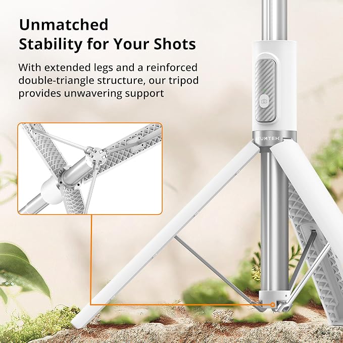 ATUMTEK 55" Selfie Stick Tripod, All-in-one Extendable Aluminum Travel Tripod with Rechargeable Bluetooth Remote, Phone Selfie Stick 360° Rotatable for iPhone 17 Pro Max 16/15/14/13 Smartphones, White