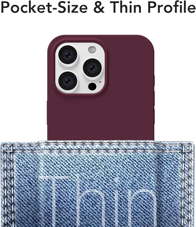for iPhone 14 Pro Max Case Silicone Compatible with Magsafe Case, Ultra Slim Thin Magnetic Phone Cases Mag Safe, Cute Soft Rubber Gel Matte Wireless Charging Cover for Women, Burgundy Maroon