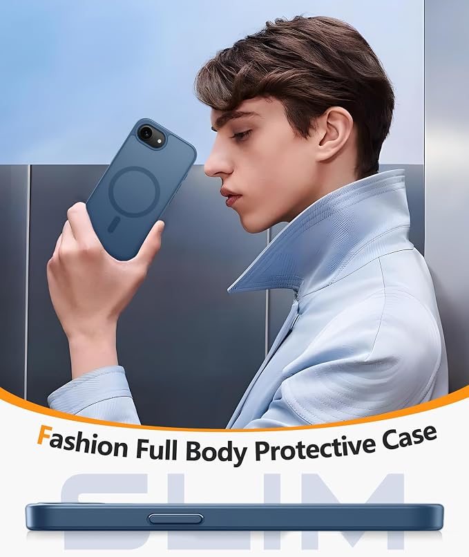 FNTCASE for iPhone 17e/ iPhone 16e Case, Fit for Magsafe, Screen Protector | Matte Magnetic Back, 14FT Military Grade Drop Protection, Shockproof Protective Phone Cover, Full Blue