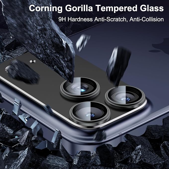 Esanik Upgrade 2 Pack for iPhone 17 Pro Camera Lens Protector, Aluminum Alloy Metal matte Case Tempered Glass Camera Screen Cover, Scratch Resistant Case Friendly (Black)