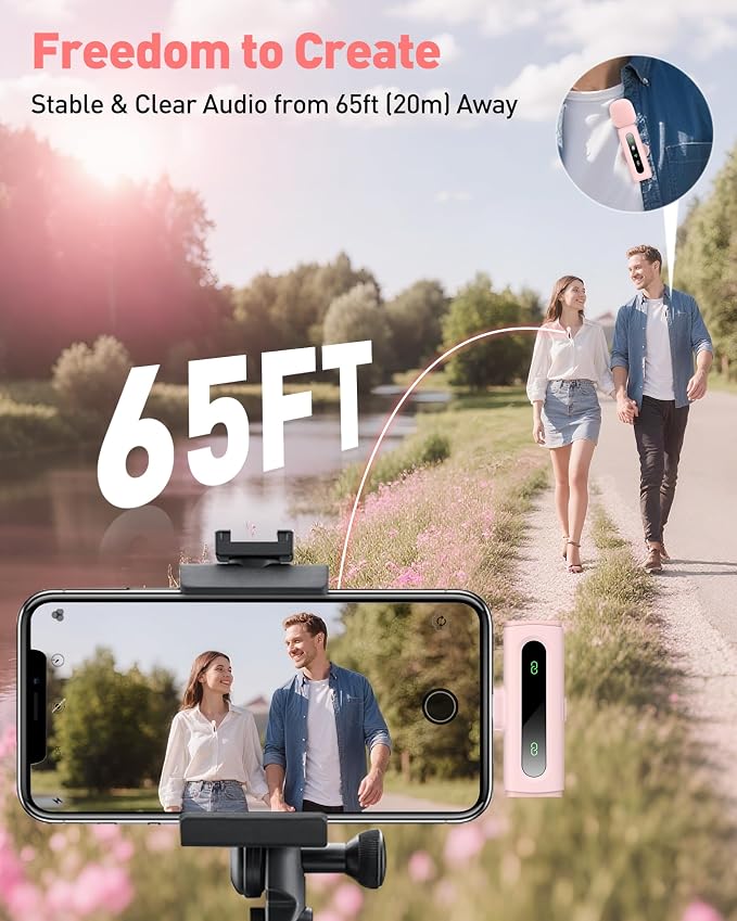 USB C Lavalier Microphone Wireless Mini Mic for Type-C Android Phone/Tablet/PC Video Recording Clip-on Mics with Rotatable Clip&Denoise Recording, Ideal for Vlog Tiktok Youtube Content Creator, Pink
