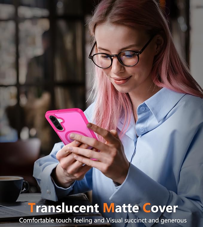 FNTCASE for Galaxy A26 5G Phone Case: Magnetic Matte Translucent Military Grade Drop Protection Cell Phone Cover - Slim Rugged Durable Shockproof Protective for Samsung A26 Cases - Hot Pink