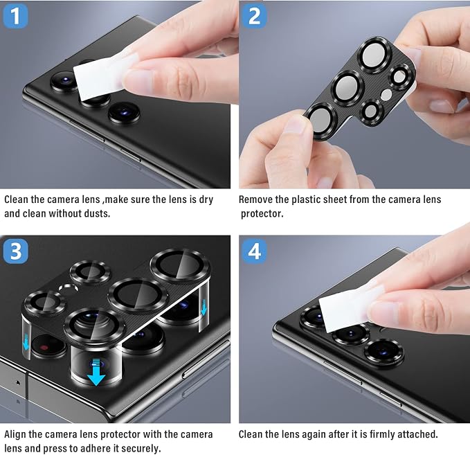 Korecase Camera Lens Protector for Samsung Galaxy S25 Ultra 9H Tempered Glass Camera Film Cover, Strong Adhesion, Metal Anti-Scratch Rear Camera Lens Cover for Samsung S25Ulrta,Black