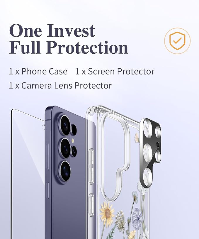 GVIEWIN for Samsung Galaxy S26 Ultra Case, Clear Floral Slim Shockproof Protective Women Phone Case, Non-Yellowing, with Screen Protector & Camera Lens Protector for S26 Ultra 6.9", Vibrant Spring