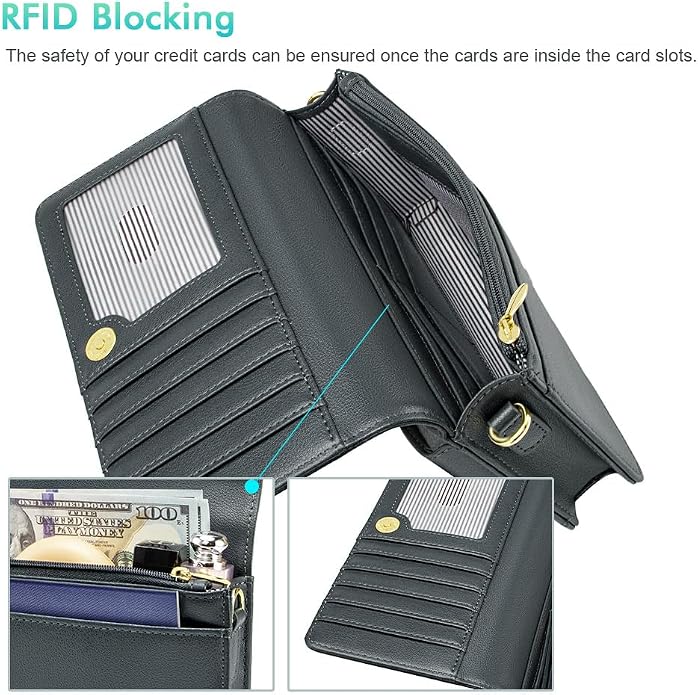 nuoku Women Small Crossbody Bag Cellphone Purse Wallet with RFID Card Slots 2 Straps Wristlet