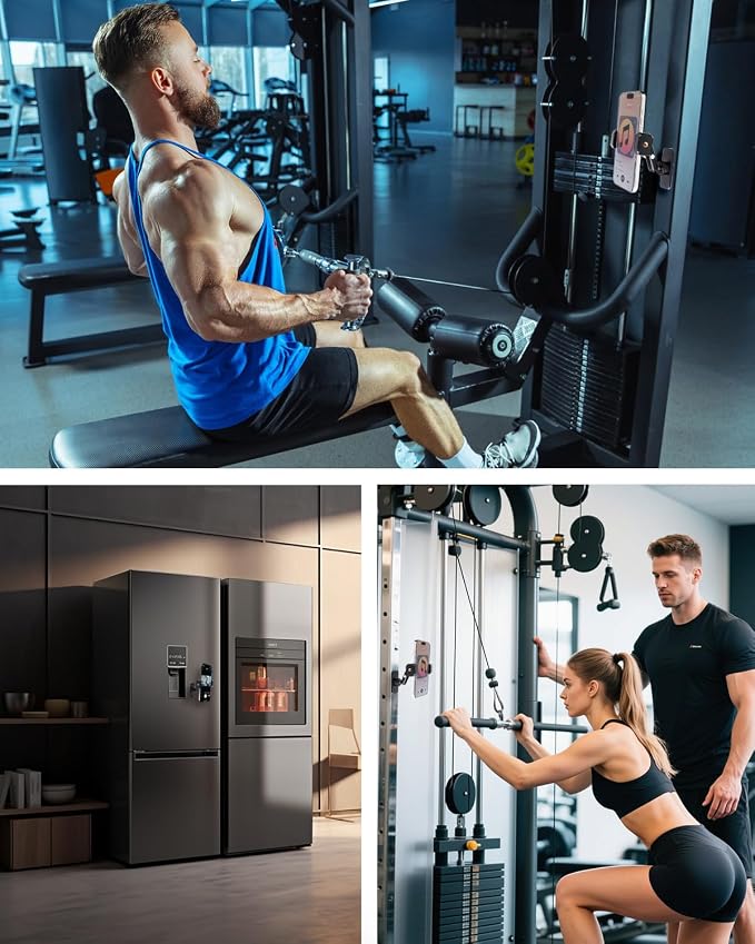 Gym Magnetic Phone Holder ,360 Degree Adjustable Fitness Phone Stand for Smartphones 4.7 to 7 Inches ,Super Magnetic Base Perfect for Workouts and Home Use