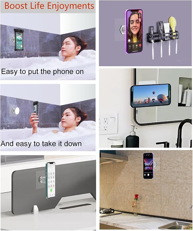 OCEANLOVE for MagSafe Wall Mount Magnetic Phone Holder, Self-Adhesive, 360 Rotatable, Waterproof, Compatible with iPhone 17/16/15/14/13/12,All Phones, Shower Mirror Car Glass Bathroom Kitchen (White)