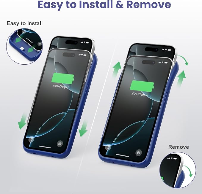 Battery Case for iPhone 16 Pro, Upgraded 7500mAh Portable Charging Case, Ultra-Slim Lightweight Powerful Extended Battery Pack for iPhone 16 Pro (6.3 inch)-Blue