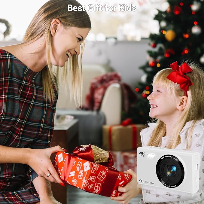 Digital Camera, 4K 44MP Autofocus Point and Shoot Camera with 16X Zoom 2.4" LCD Portable Compact Camera for Kids Teens Boys Girls Adults