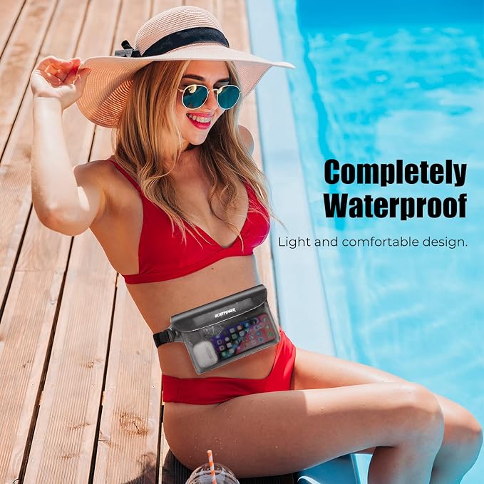 ECHTPower 2-Pack Waterproof Pouch Bag, Waterproof Fanny Pack, Waterproof Dry Bag with Adjustable Waist Strap for Beach Swimming Kayaking Floating Boating