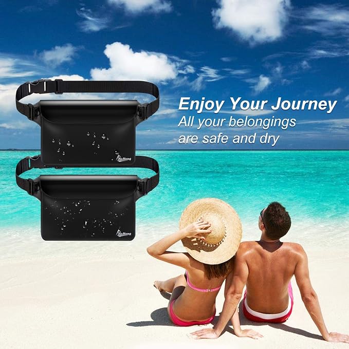 Waterproof Fanny Pack Phone Pouch - 32FT Submersible Triple Zip Lock Dry Bag, Touchscreen Passport Wallet Travel Pouch for Beach Cruise Swimming Kayaking Boating Essentials