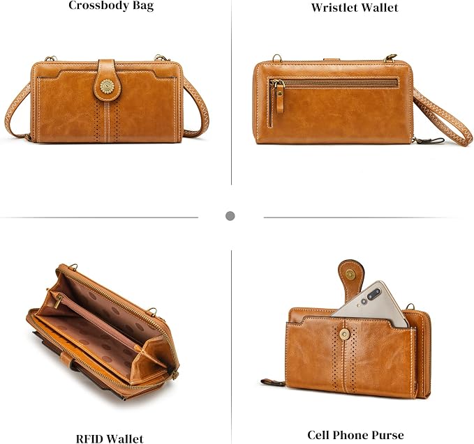 S-ZONE Vegan Leather Crossbody Bags for Women Small Cell Phone Purse RFID Blocking Clutch Purses with 2 Straps