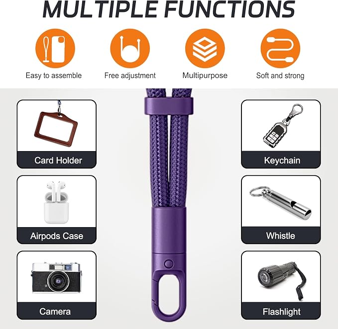 KITANIS 2 Pack Phone Lanyard,2×Phone crossbody strap,4×Tether Tabs,Universal Cell Phone Multifuctional Patch Polyester Lanyards,Cell Phone Lanyards for Women and Men(purple+orange)