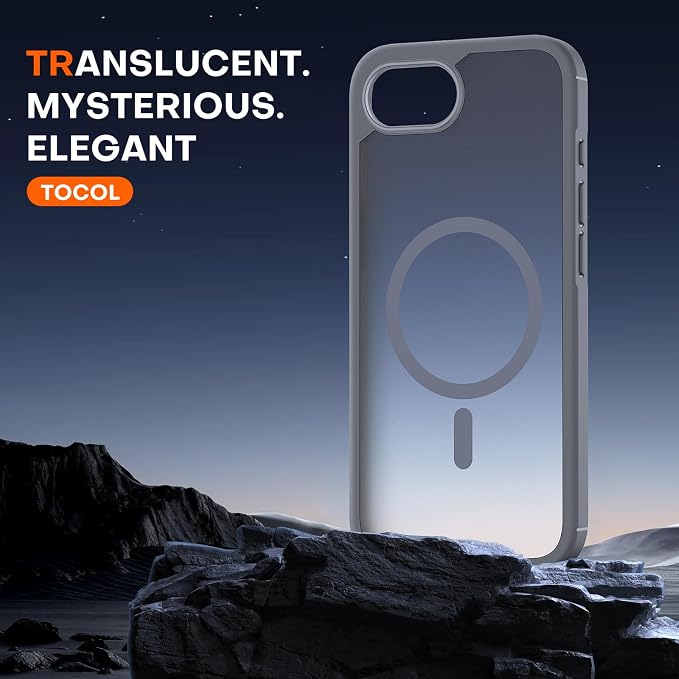 TOCOL Magnetic for iPhone 16e Case, Upgraded Full Camera Protection, Compatible with Magsafe, Drop Protection, Translucent Matte Back Bumper for iPhone 16e 6.1-Inch (Gray)